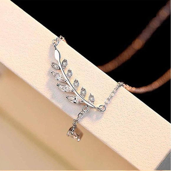 14k Gold Leaf Lab Diamond Tear Drop Necklace Sterling Silver - Picture 3 of 14